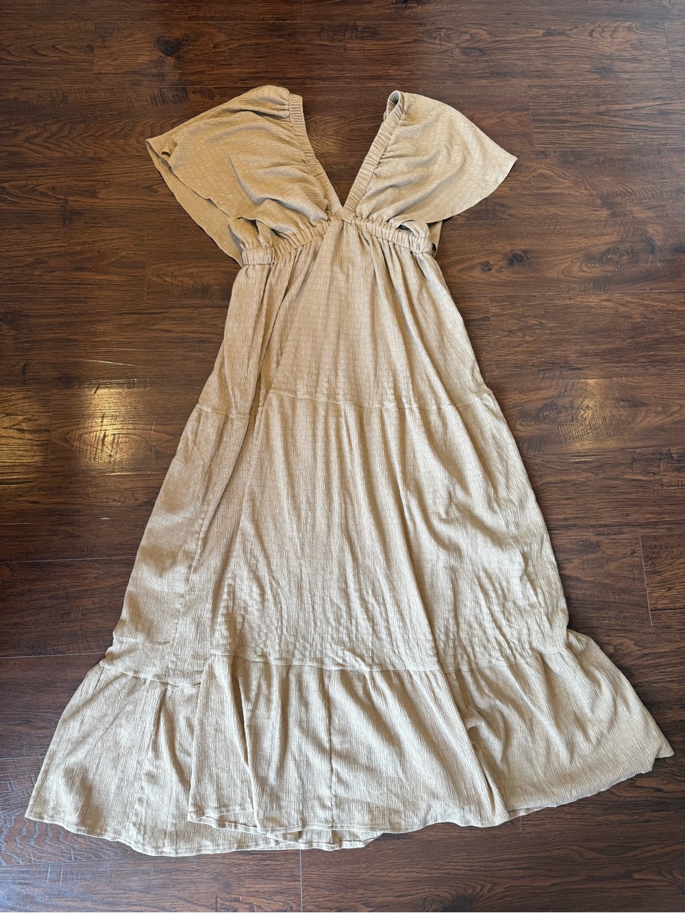 Women's Tan Maxi Dress with Deep V Neck